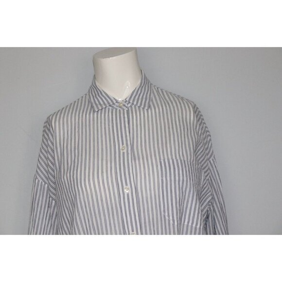 Vince Women's Size Small White Blue Relaxed-Fit Blouse Striped Button Down Shirt - Picture 3 of 6